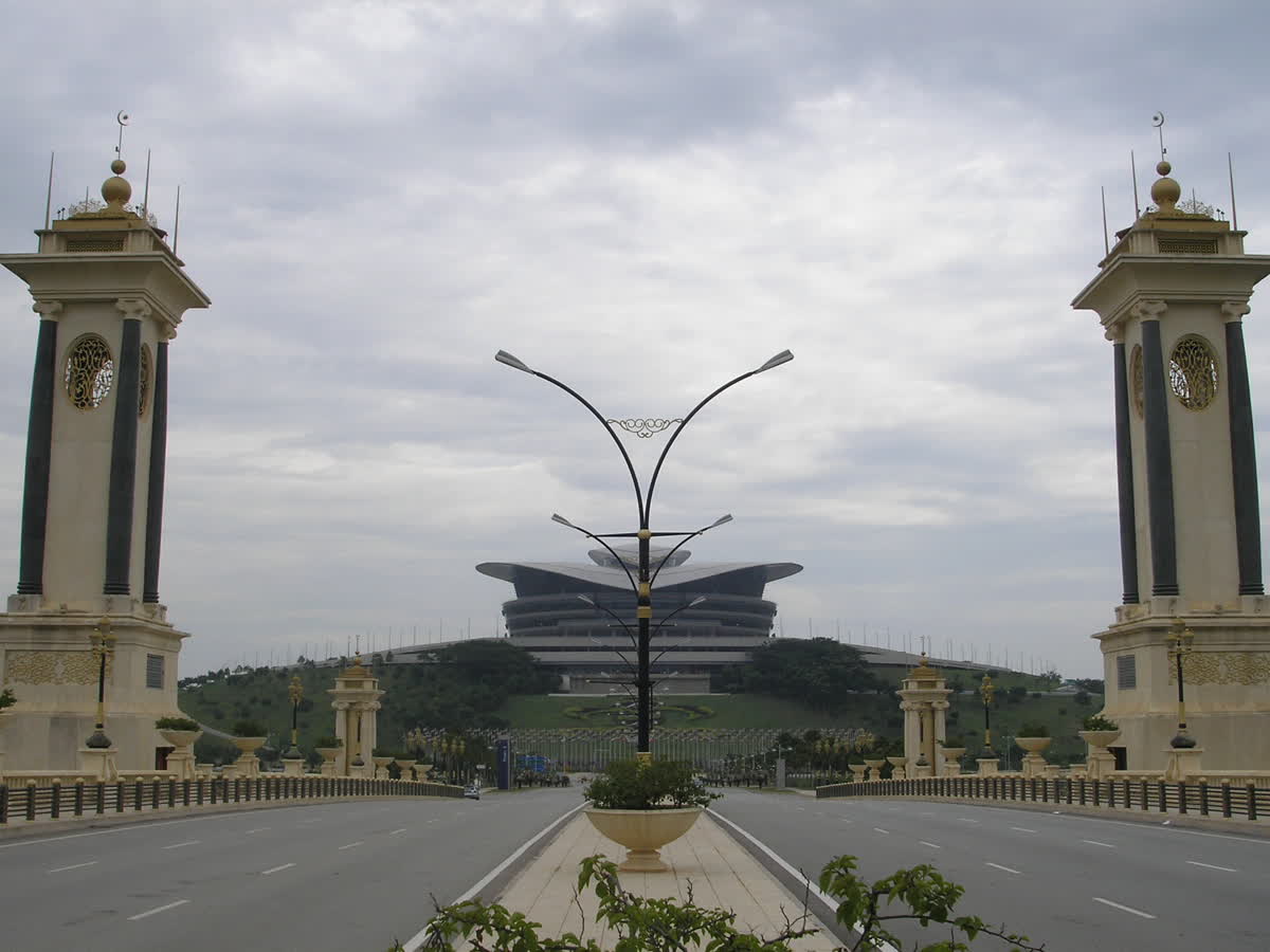 Putrajaya International Convention Centre at the end of the Seri Gemilang bridge