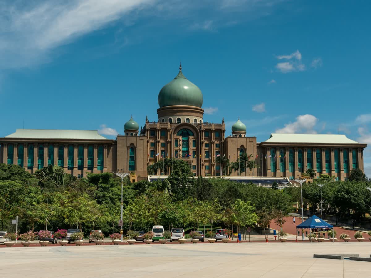 Perdana Putra, the Prime Minister's Office, under a blue sky