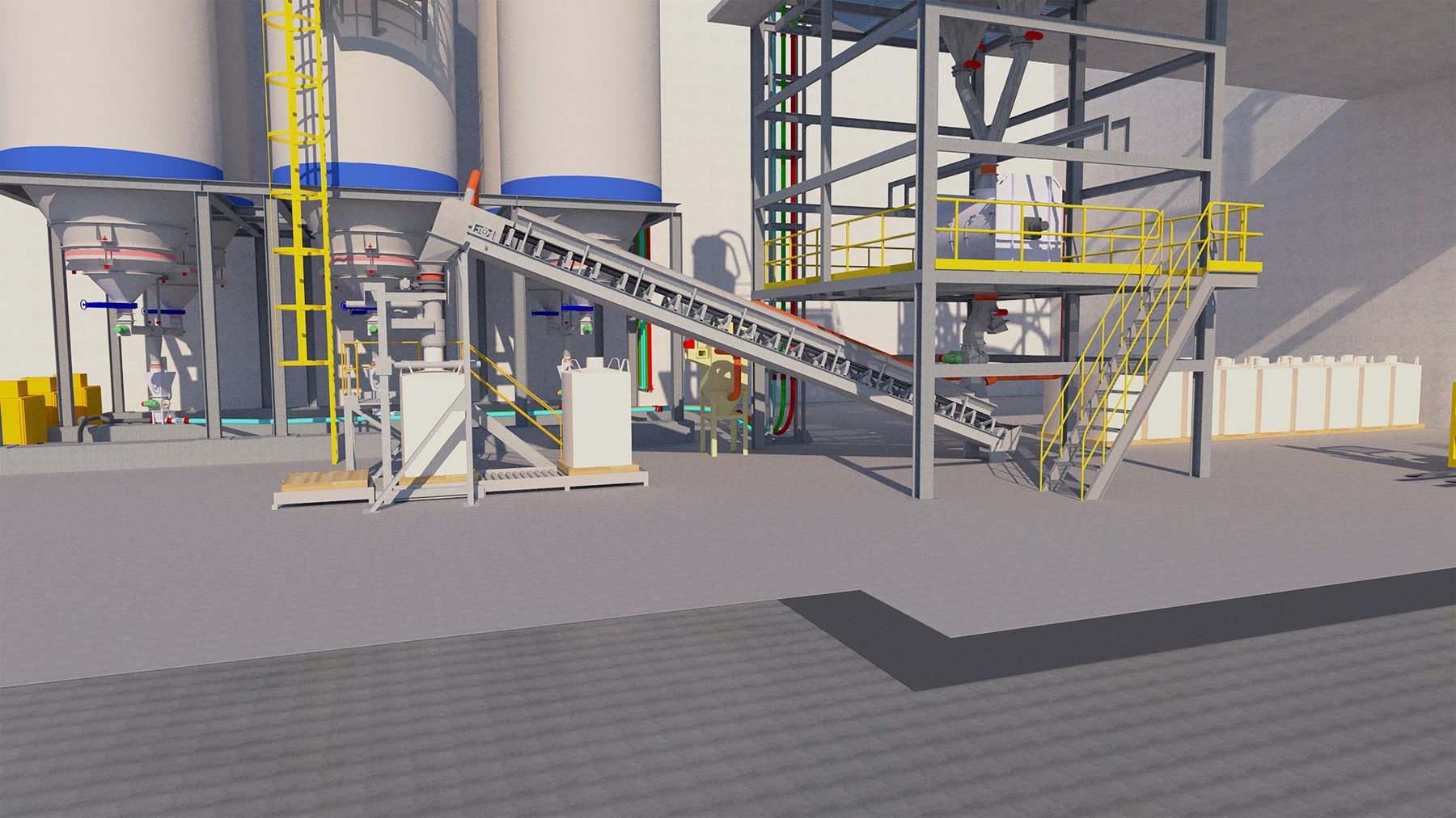 Industrial plant floor with a seamless polyurethane screed finish